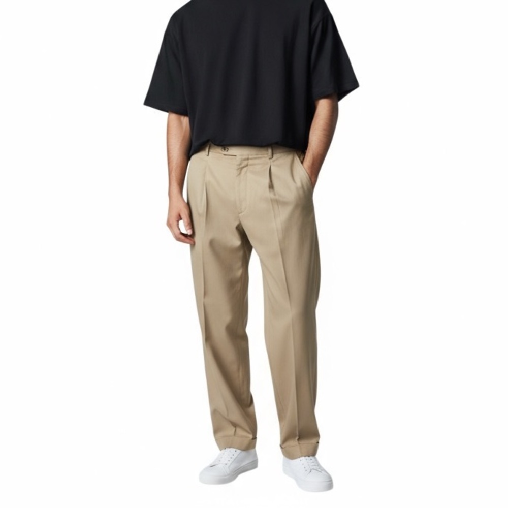 HUGO BOSS Men’s Tan Chinos Flat Front Cotton Blend Size 36R khaki trouser cuffed